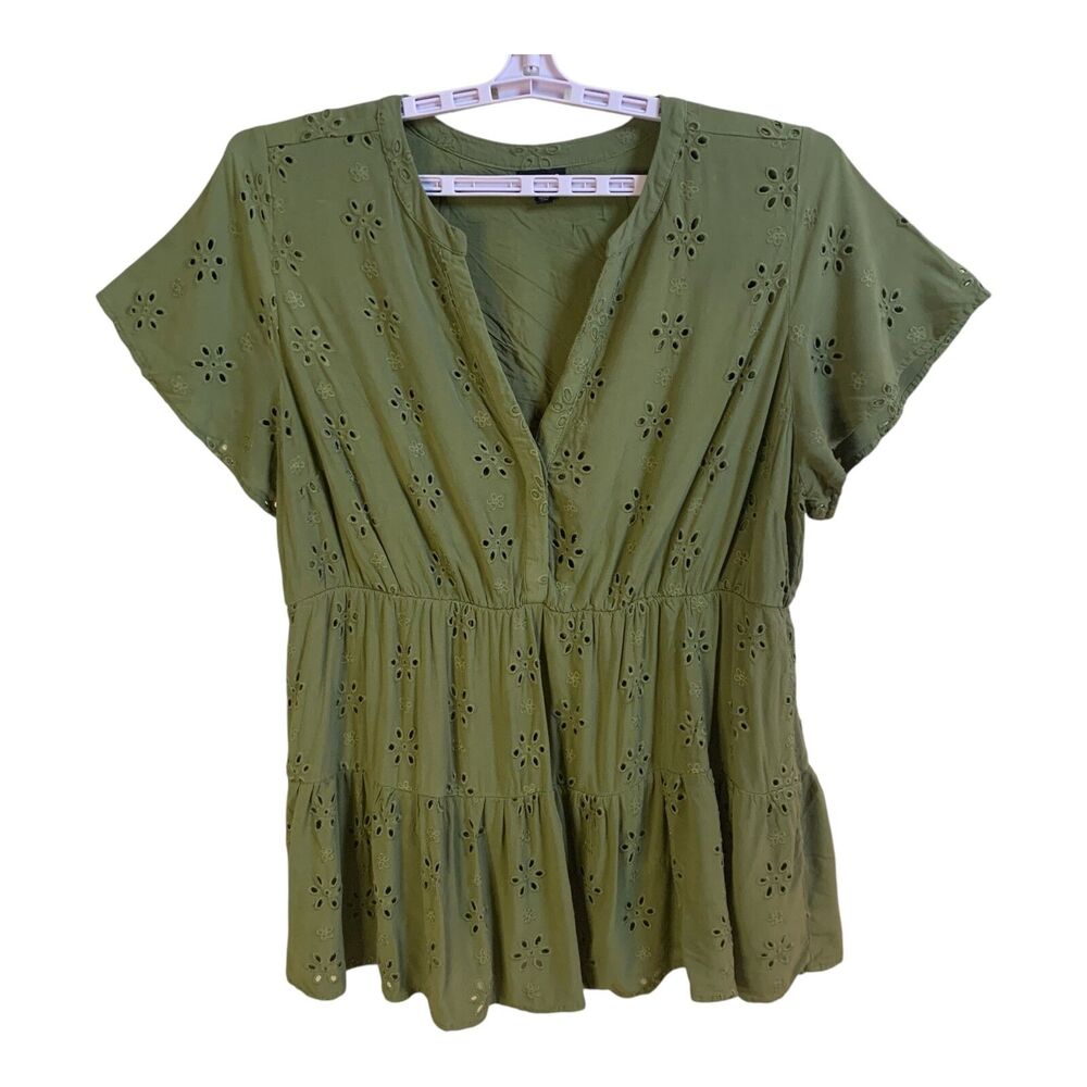 Olive Green Eyelet Women Top